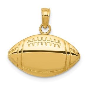 14k Yellow Gold Sports Theme Unisex Football Charm Pendant